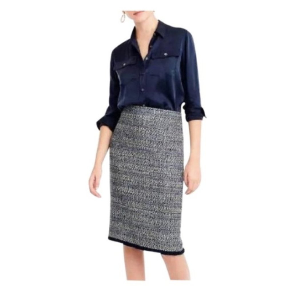 J. Crew Navy Tweed Pencil Skirt